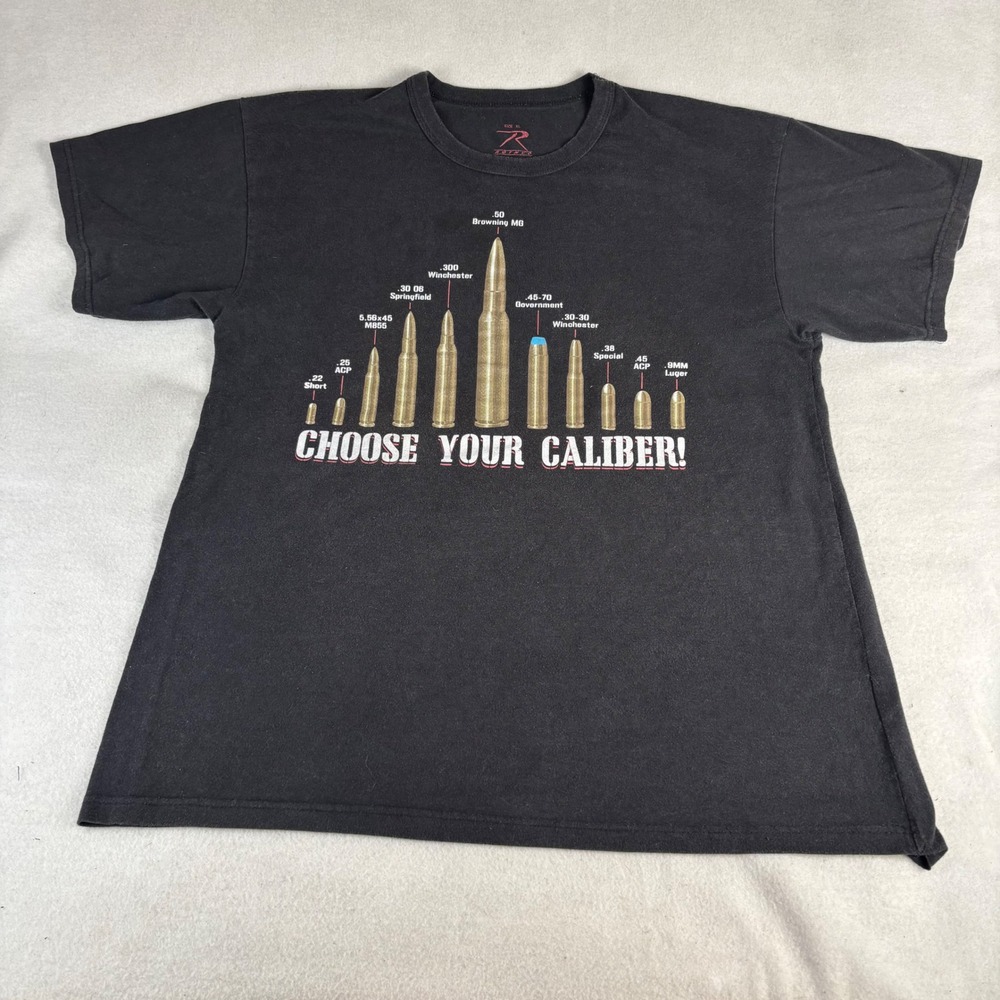 Rothco Men's Choose Your Caliber Graphic T-Shirt Black XL Tactical Ammo Bullet